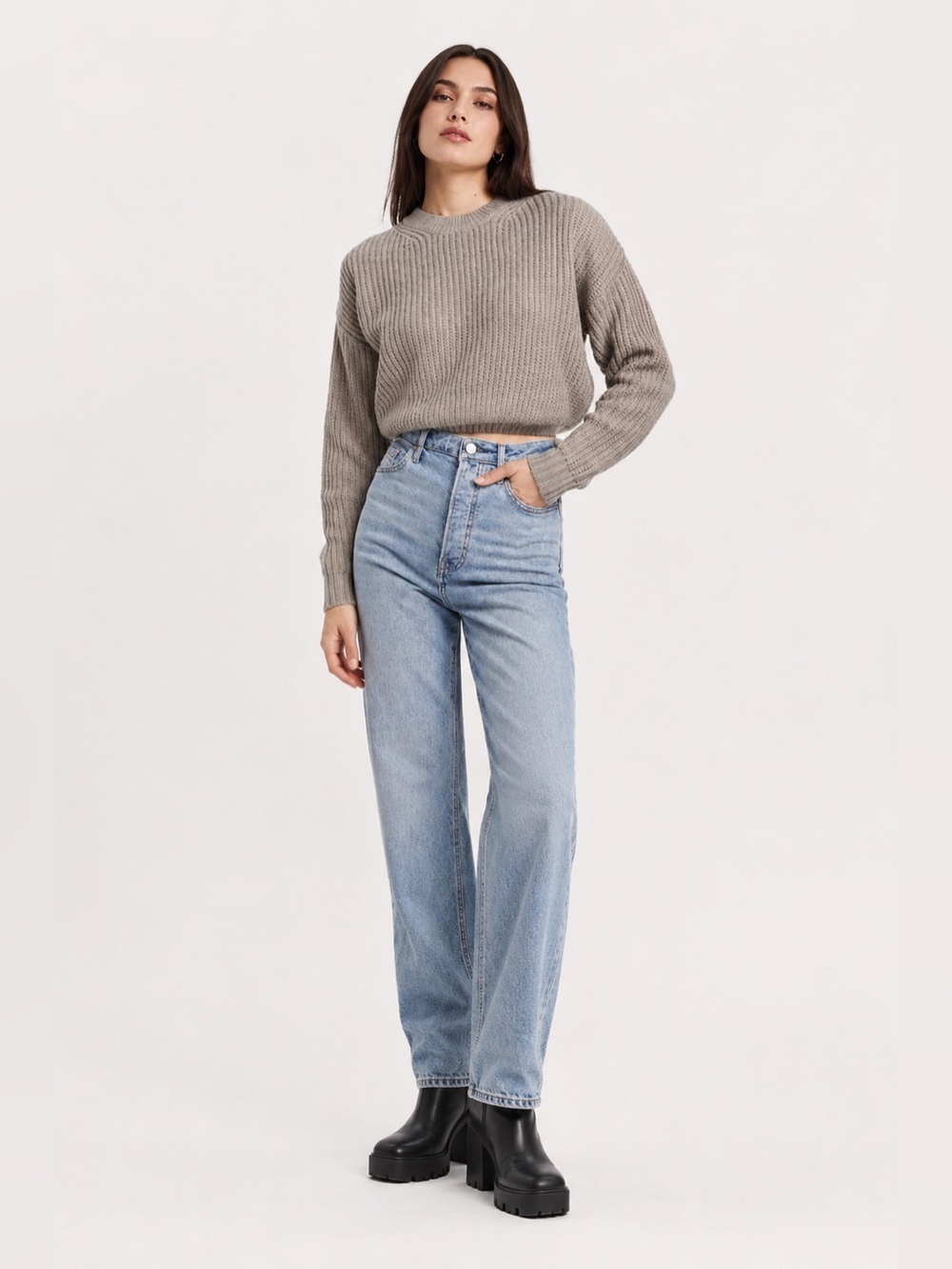 🤍 Elodie Rib Knit Cropped Sweater Women’s Large NWT Neutral Tones